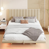 Queen Bed With Upholstered Storage And LED Lighting Beige - Furniture Home Direct
