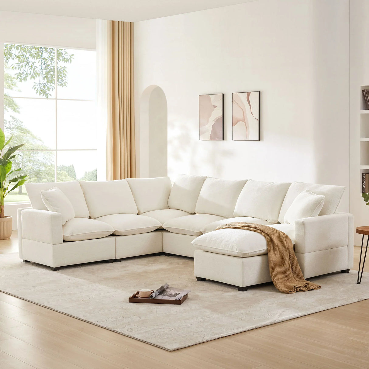 Modern U-Shape Modular Sofa, 7 Seat Chenille Sectional Couch Set With 2 Pillows Included, Freely Combinable Indoor Funiture For Living Room, Apartment, Office - Furniture Home Direct