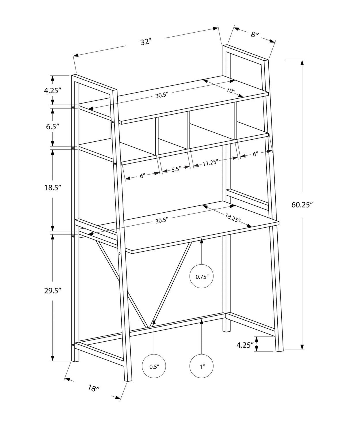 Computer Desk For Home Office, Laptop, Leaning, Storage Shelves, Contemporary & Modern - White - Furniture Home Direct
