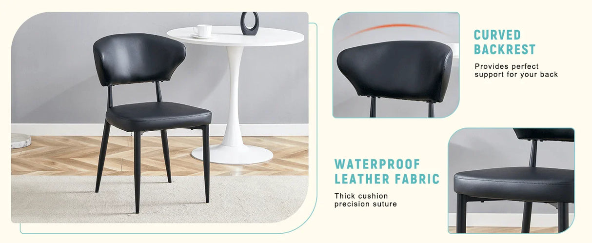 Dining Chairs Set Of 4 Modern PU Leather Metal Legs Black - Furniture Home Direct