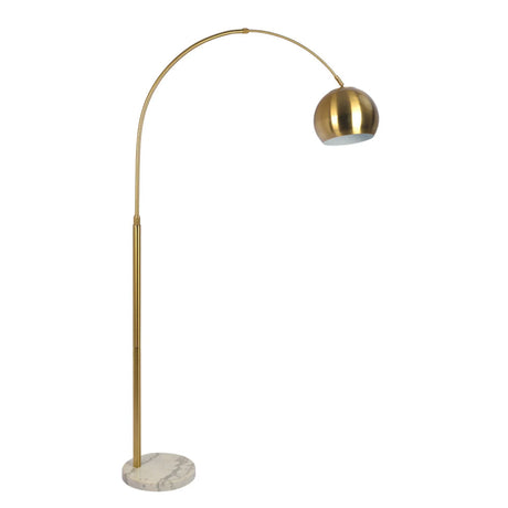 Oasis - Long Arm Gold Adjustable Floor Lamp With Round Marble Base - Gold / White Marble - Furniture Home Direct