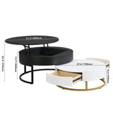 Nesting Coffee Tables Round Lift-Top Modern Black and White - Furniture Home Direct