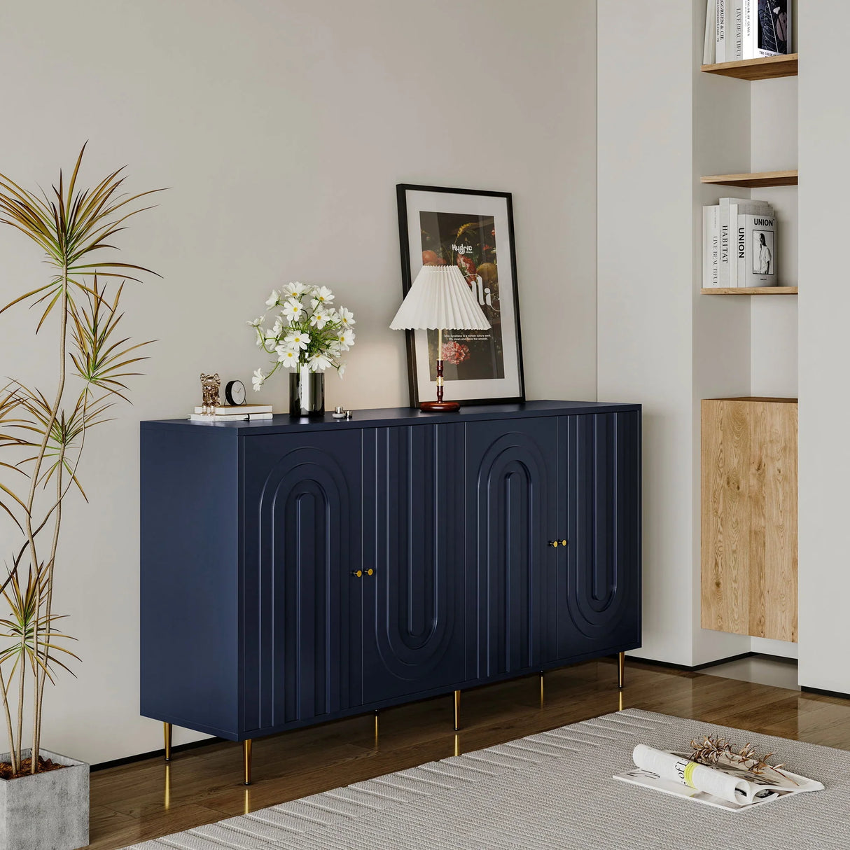 Modern Lacquered 4 Door Cabinet Sideboard Buffet Server Cabinet Storage Cabinet, For Living Room, Entryway, Hallway, Office, Kitchen And Dining Room - Furniture Home Direct