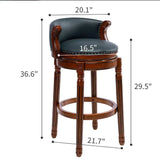29.5'' Cow Top Leather Wooden Bar Stool, 360 Degree Swivel Bar Height Chair With Backs For Home Kitchen Counter - Furniture Home Direct