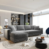 Plush Corduroy 4 Seat Sofa With Soft Pillows And Movable Ottoman - Furniture Home Direct