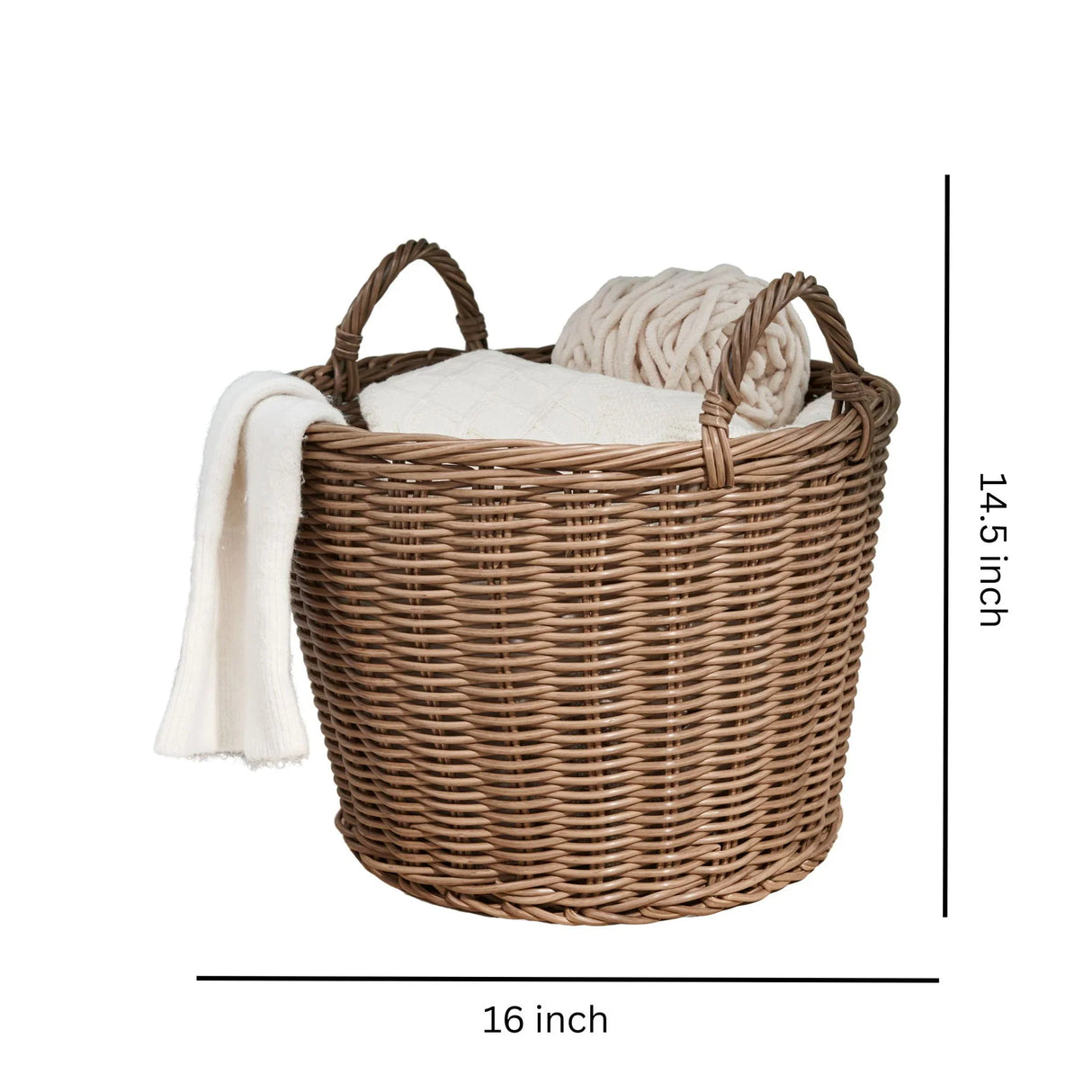Round Cone Woven Resin Wicker Basket With Handles For Versatile Storage - Walnut Brown - Furniture Home Direct