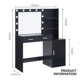 Vanity Desk With Mirror And Lights, 46.4In Dressing Table With 2 Large Drawer & Large Vertical Organizer, 3 Level Dresser & 3 Lighting Modes Adjustable Brightness, Suitable For Bedroom - Furniture Home Direct
