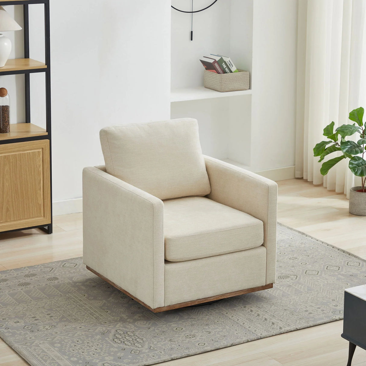 Modern Square Upholstered Swivel Accent Chair With Metal Base - Furniture Home Direct
