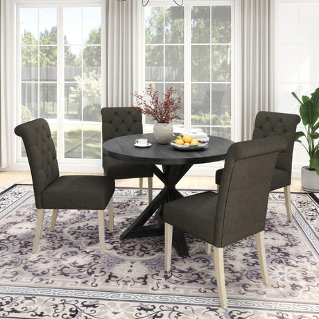 Dining Set Round Table With Tufted Chairs Charcoal - Furniture Home Direct