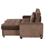 66.5" Upholstered Loveseat With Pull Out Bed, Two Throw Pillows, Dual USB Charging Port and Adjustable Backrest - Brown - Furniture Home Direct