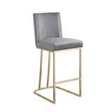 Counter Height Stool With Back Velvet Gold Frame Gray - Furniture Home Direct