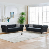 Chesterfield Velvet Upholstery Fabric Sofa With Roll Armrest & Nailhead, Mid Century Modern 3 And 3 Seater Couch - Furniture Home Direct