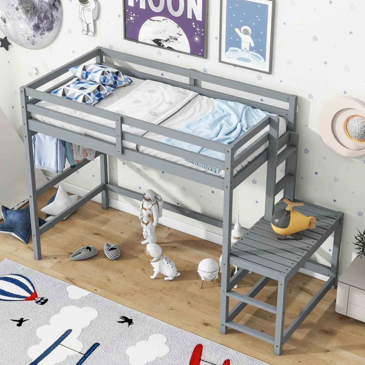 High Loft Bed With Ladder Landing Platform, Ladders, Guardrails - Furniture Home Direct