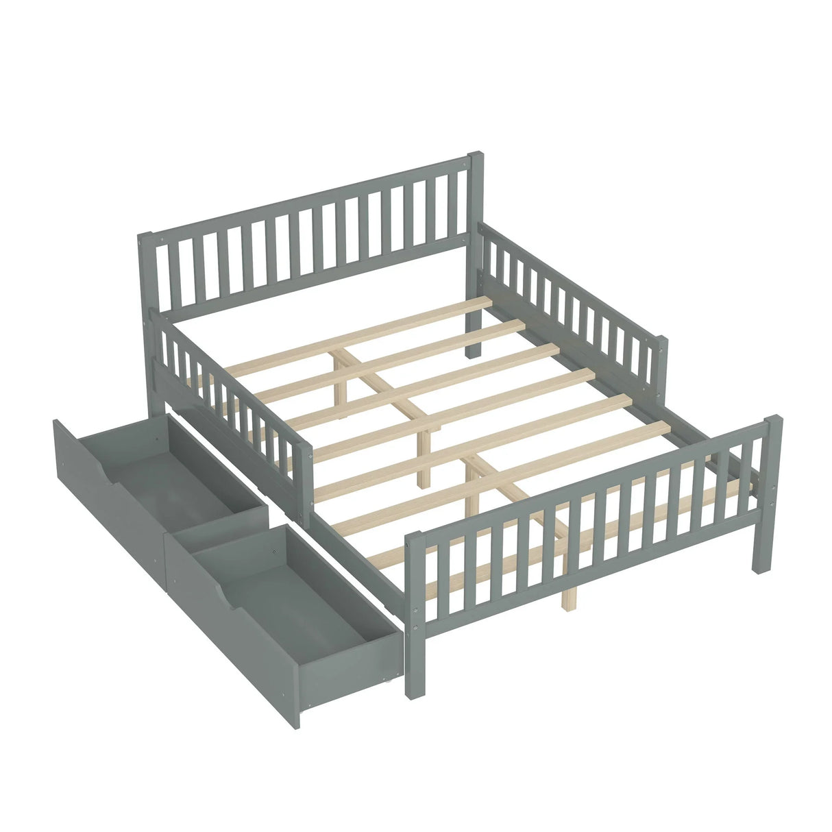 Platform Bed With Guardrails On Both Sides And 2 Storage Drawers - Furniture Home Direct