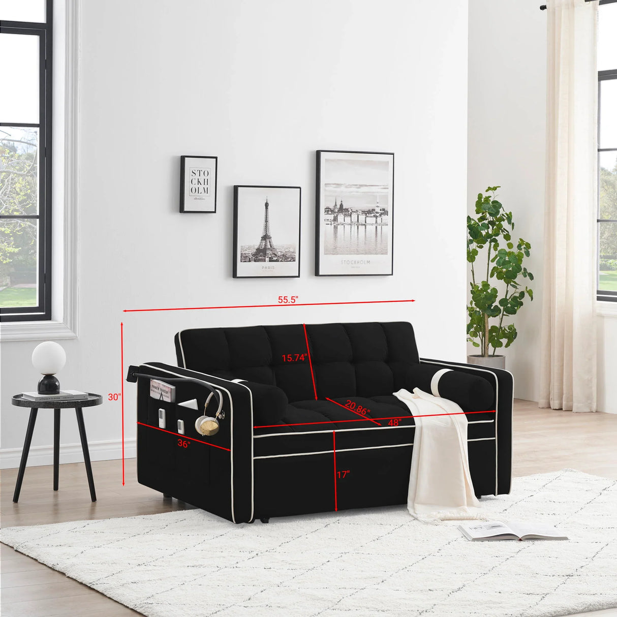 Modern Convertible Sleeper Sofa Couch With Pull Out Bed With Pillows & Side Pockets For Small Space, Living Room - Furniture Home Direct