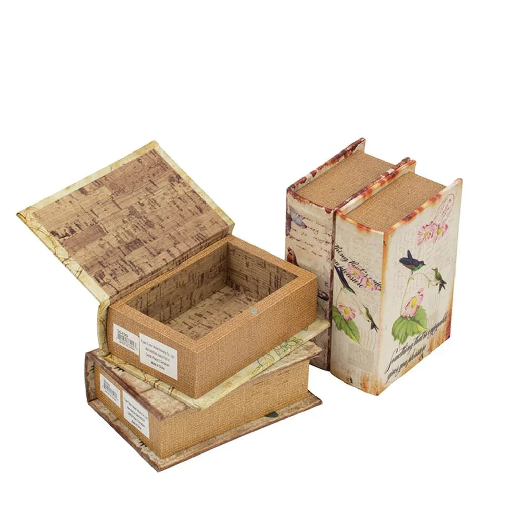 Book Boxes With Birds, Flowers, And Handwriting Design (Set of 4) - Multi - Furniture Home Direct