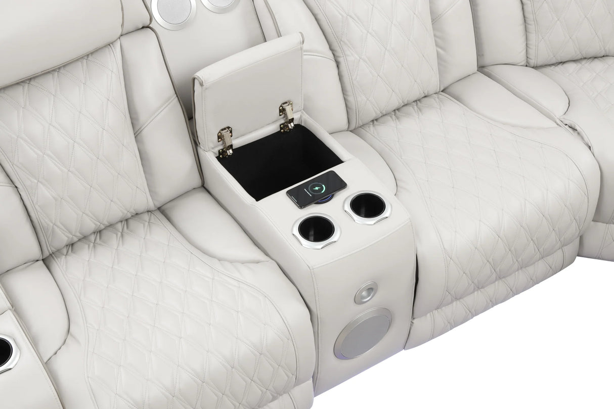 Fortuner Modern Power Reclining Sectional with Bluetooth and LED - Beige - Furniture Home Direct