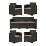 Outdoor Faux Wicker Rattan Style Chat Set With Water Resistant Cushions, 5 Pieces Set - Brown / Mix Beige
