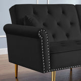 Velvet Tufted Sofa Couch With 2 Pillows And Nailhead Trim - Furniture Home Direct