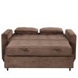 66.5" Upholstered Loveseat With Pull Out Bed, Two Throw Pillows, Dual USB Charging Port and Adjustable Backrest - Brown - Furniture Home Direct