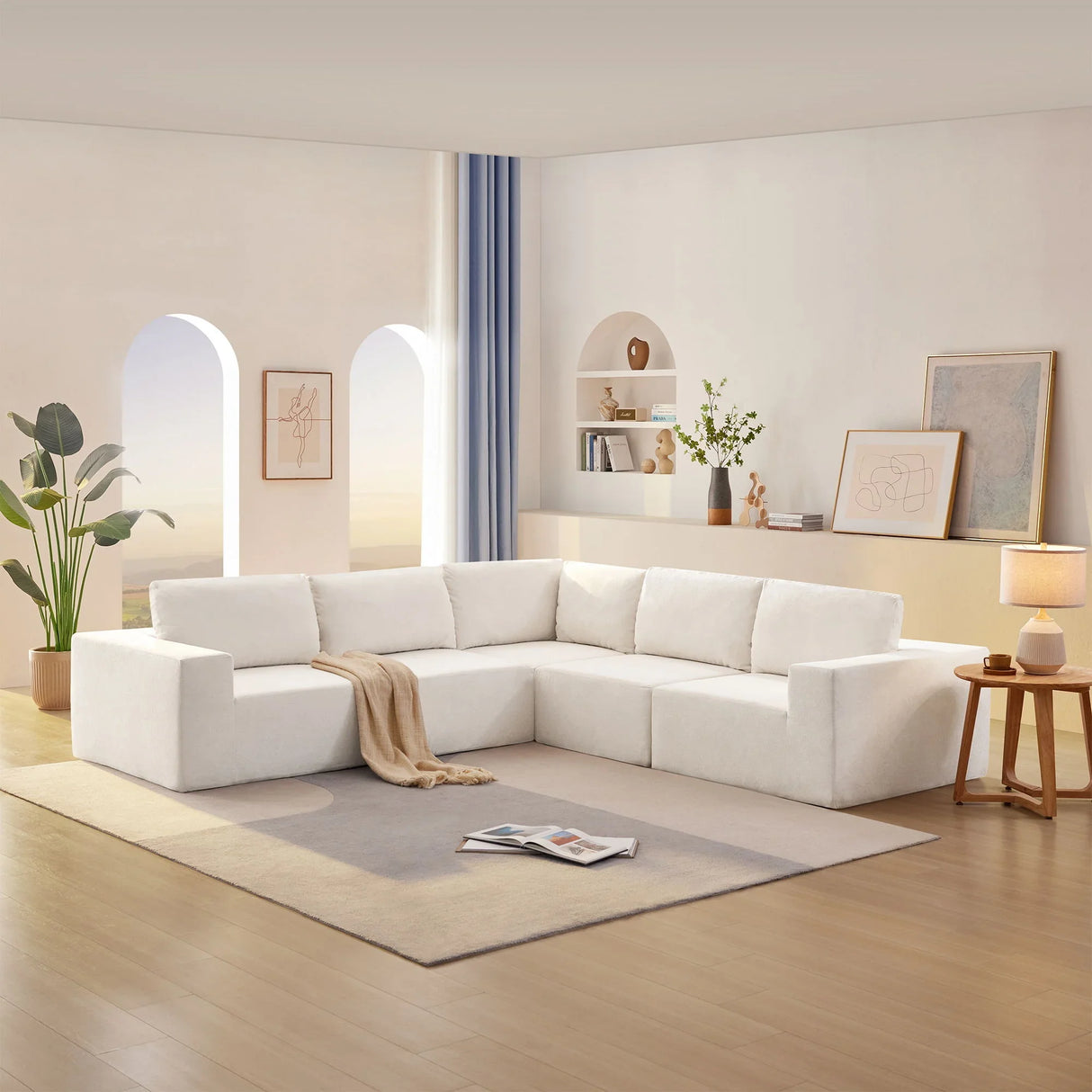 Modular L Shaped Sectional Sofa, Luxury Floor Couch Set, Upholstered Indoor Furniture, Foam - Filled Sleeper Sofa Bed For Living Room, Bedroom, 5 Pieces Free Combination - Furniture Home Direct
