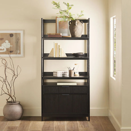 Transitional Wide Reeded Bookshelf With Drawers On Bottom - Furniture Home Direct
