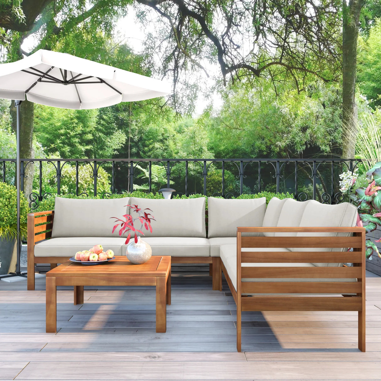 2 Piece Outdoor Sectional Set - Beige - Furniture Home Direct