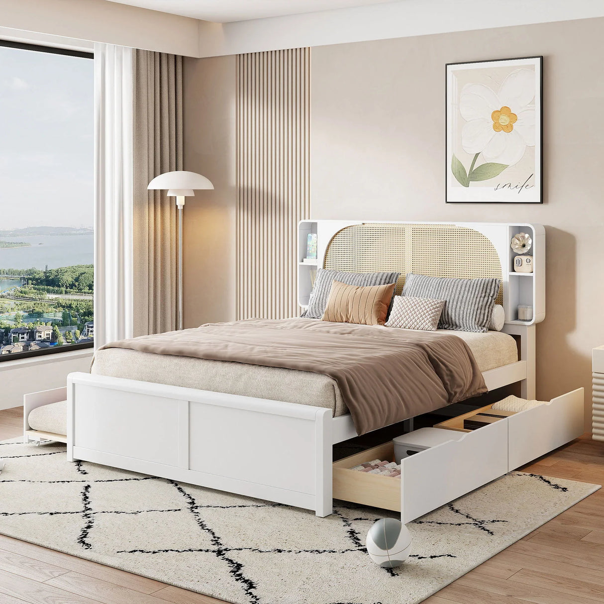 Headboard Bed With 2 Drawers And Trundle - Furniture Home Direct