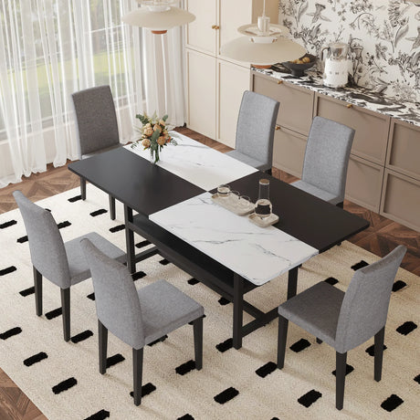 Dining Set Modern With Marble Top Table For Six Gray - Furniture Home Direct