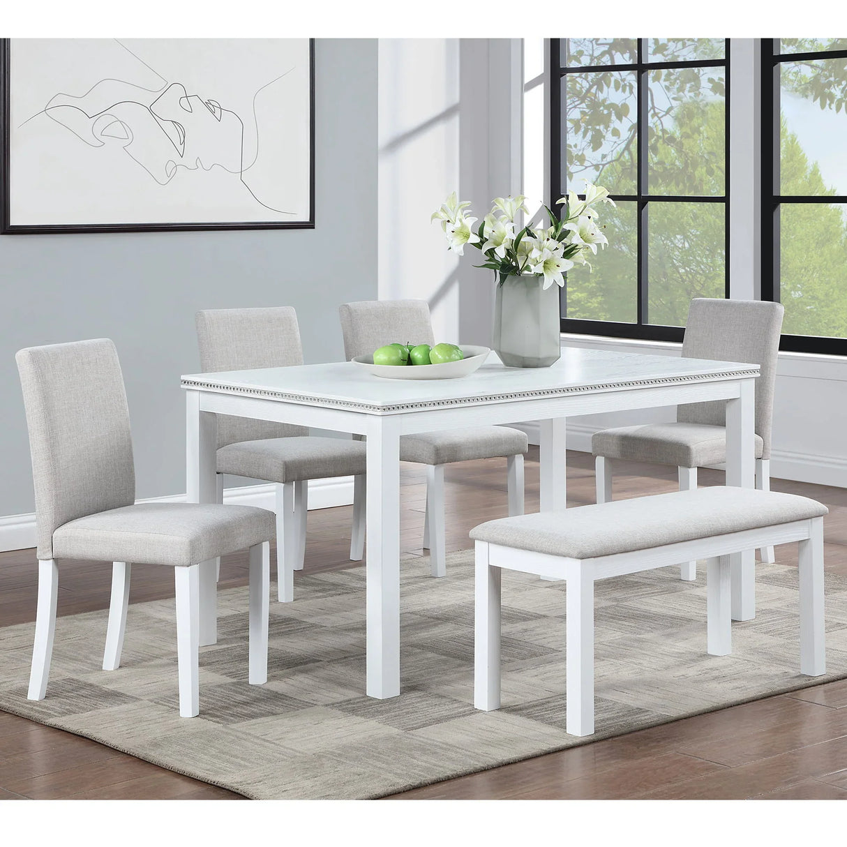 Dining Table Set With Crystal Decoration And Upholstered Chairs - Furniture Home Direct
