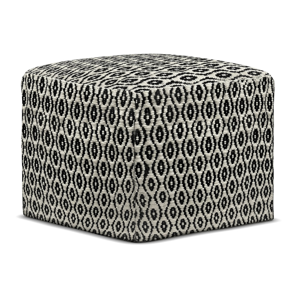 Kiana - Square Woven Outdoor / Indoor Pouf - Black / White - Furniture Home Direct