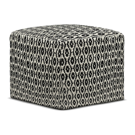 Kiana - Square Woven Outdoor / Indoor Pouf - Black / White - Furniture Home Direct