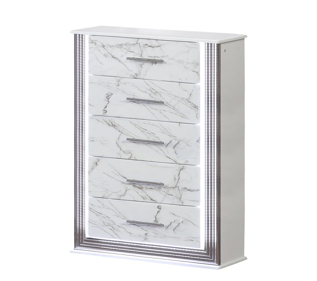 Queen Bed Set LED Upholstered Headboard Marble Finish White - Furniture Home Direct