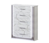 Queen Bed Set LED Upholstered Headboard Marble Finish White - Furniture Home Direct
