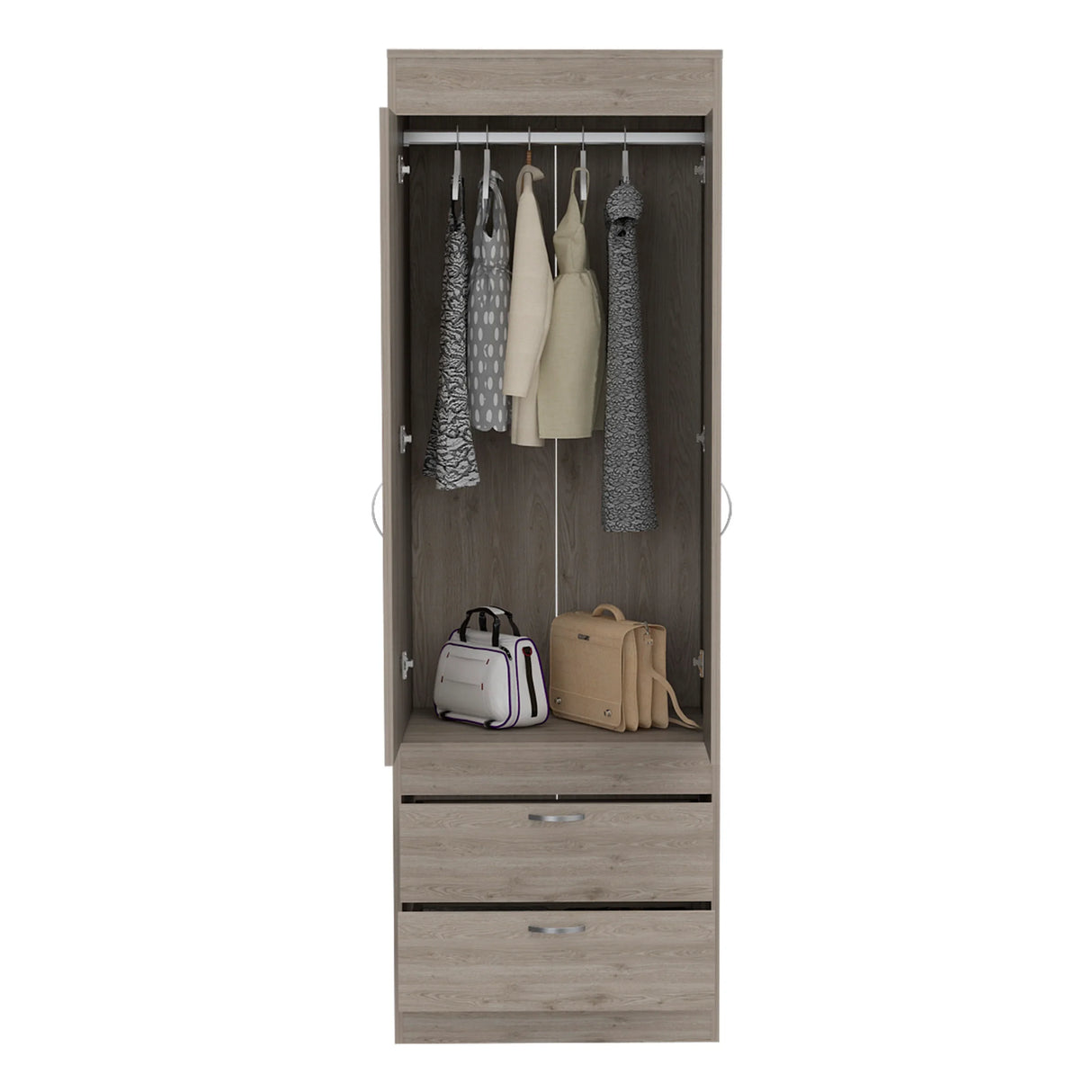 Wardrobe With Double Doors And Drawers In Light Gray - Furniture Home Direct