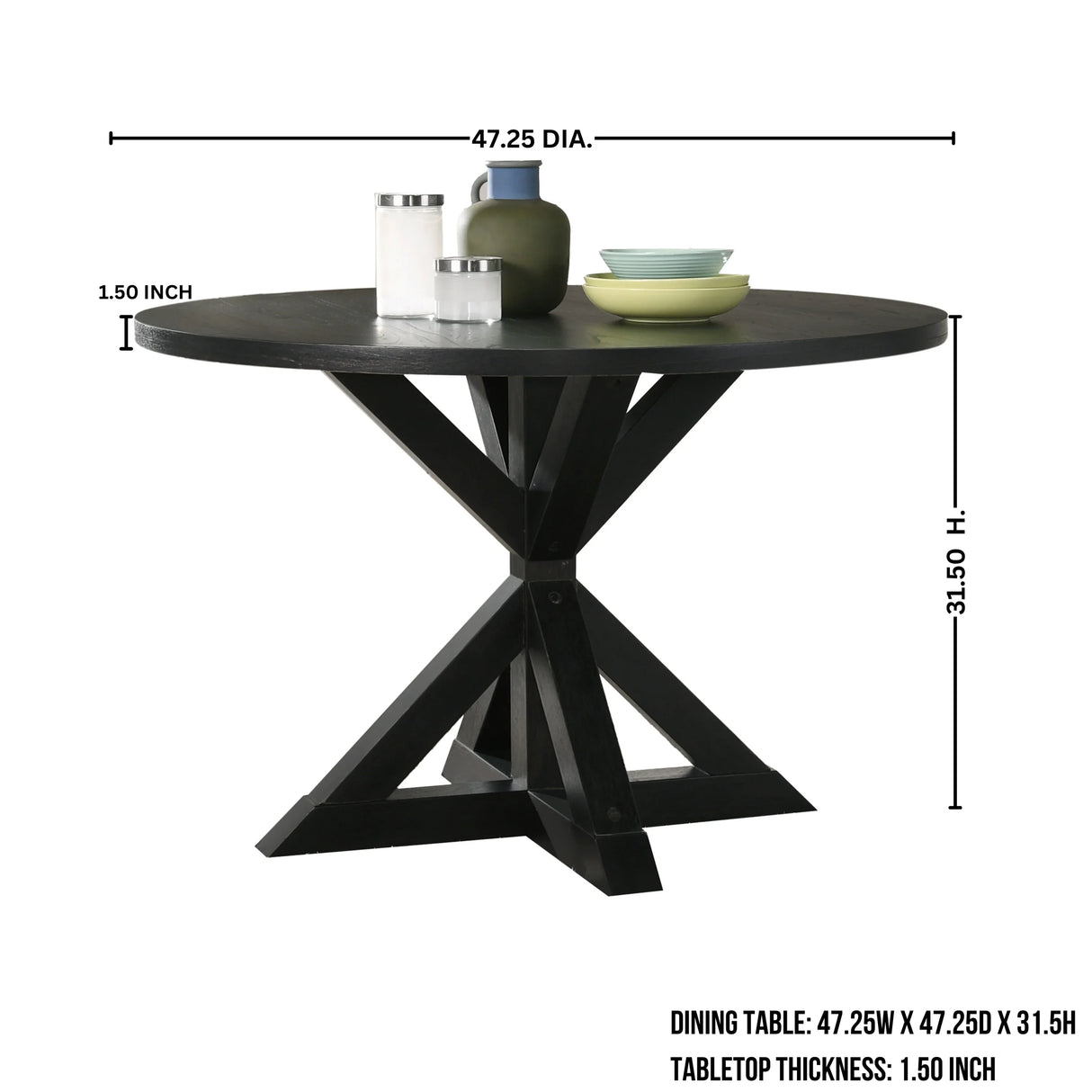 Dining Set Round Table With Tufted Chairs Charcoal - Furniture Home Direct