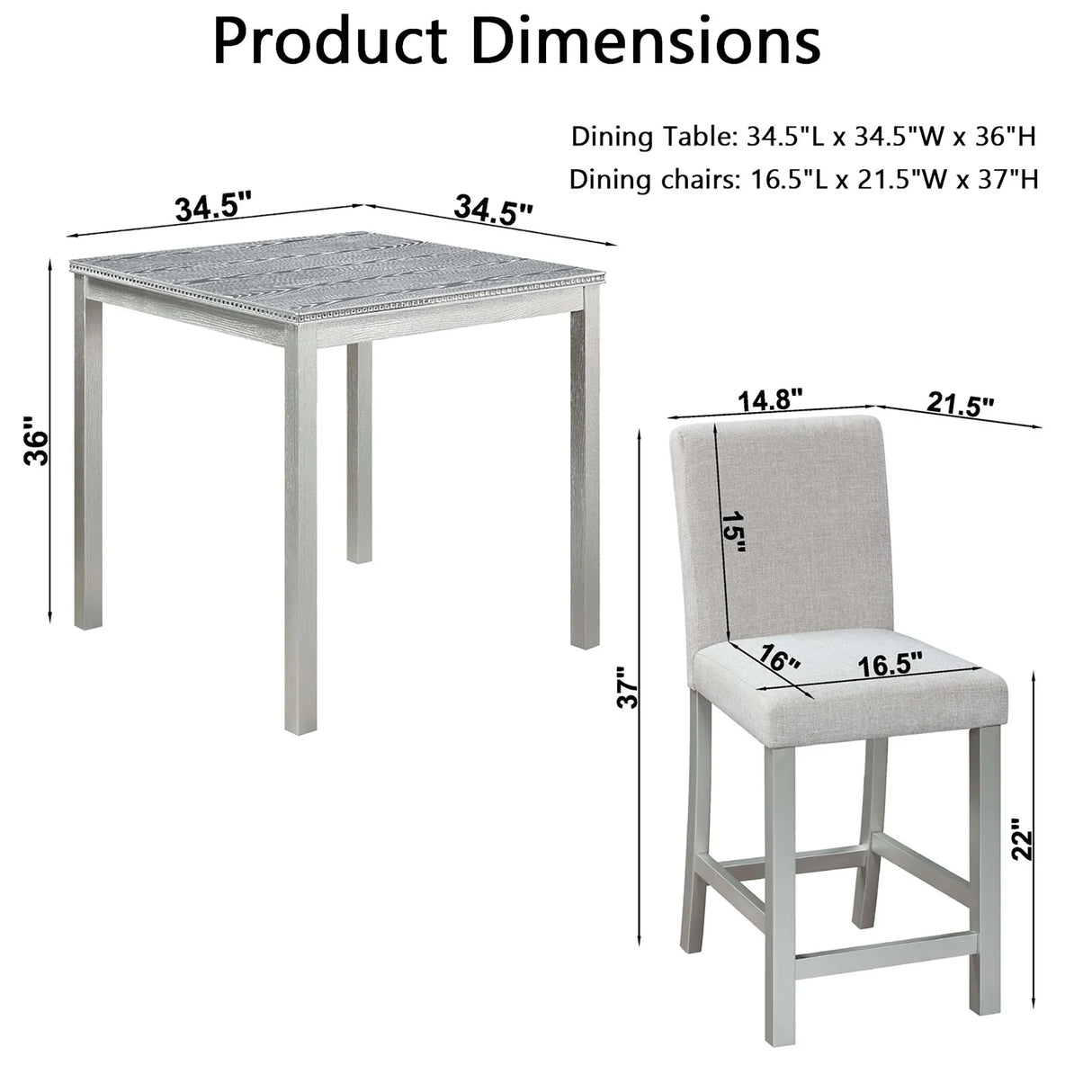 5 Piece Counter Height Table Set, Square Table And 4 Upholstered Chairs - Furniture Home Direct