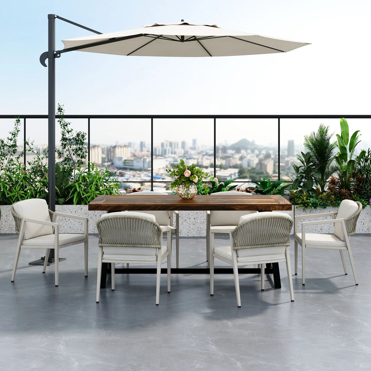 7 Pieces Modern Outdoor Dining Set With Acacia Wood Table And Chairs
