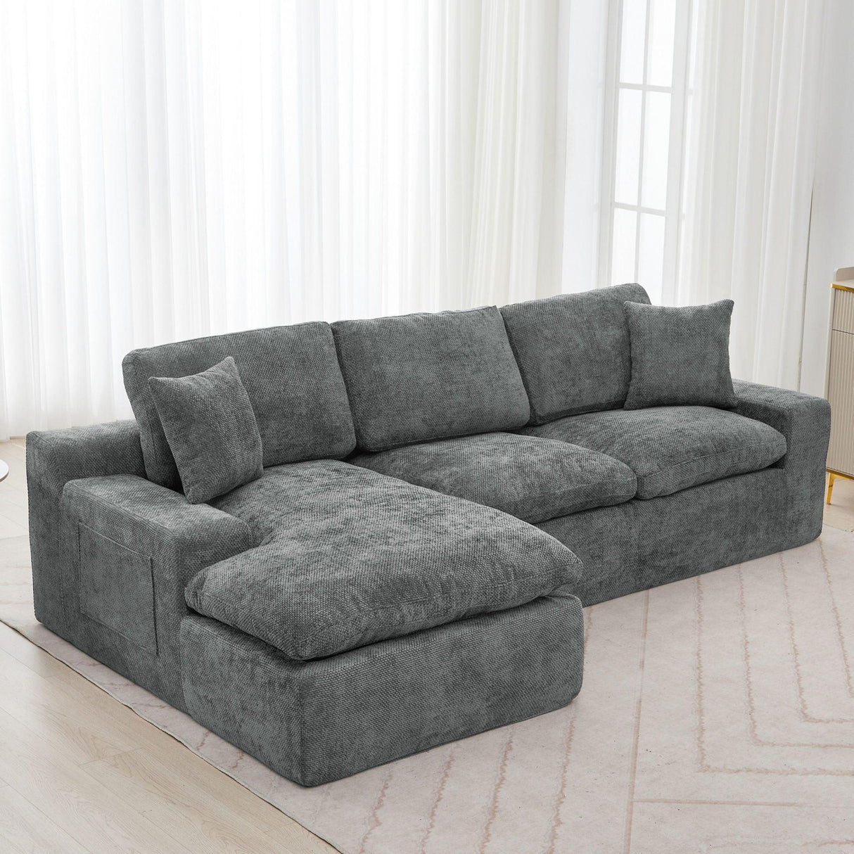 Cloud Sectional Sofa With Double Layer Cushion And Side Pockets, Free-Combined - Furniture Home Direct