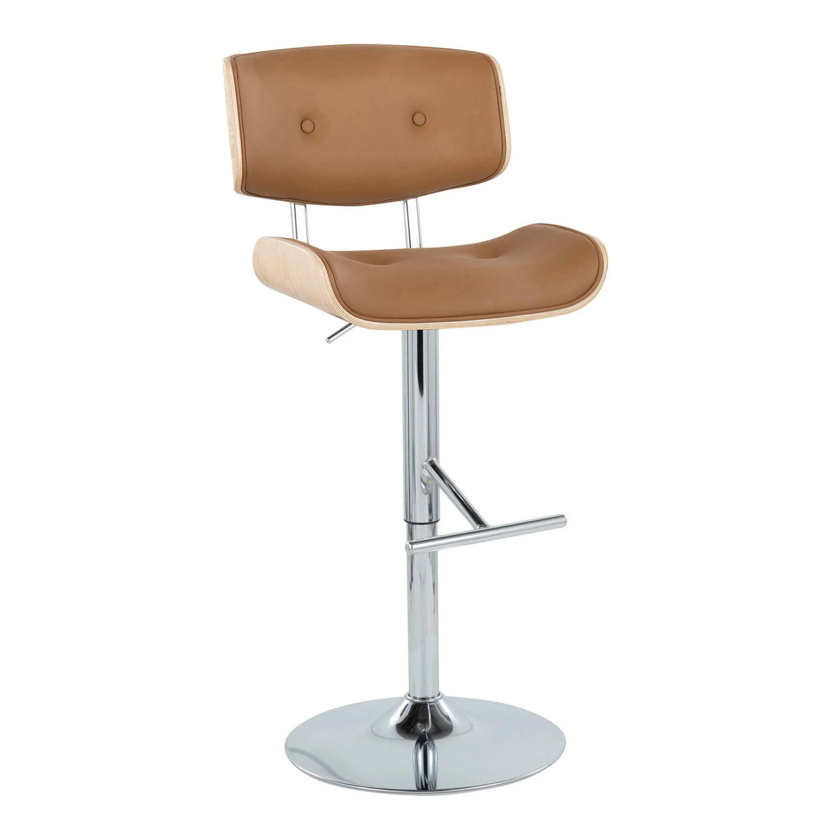 Lombardi - Contemporary Adjustable Barstool With Swivel With Straight T Footrest (Set of 2) - Furniture Home Direct