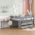 Loft Bed With Retractable Writing Desk And 4 Drawers, With Lateral Portable Desk And Shelves - Furniture Home Direct