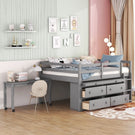 Loft Bed With Retractable Writing Desk And 4 Drawers, With Lateral Portable Desk And Shelves - Furniture Home Direct