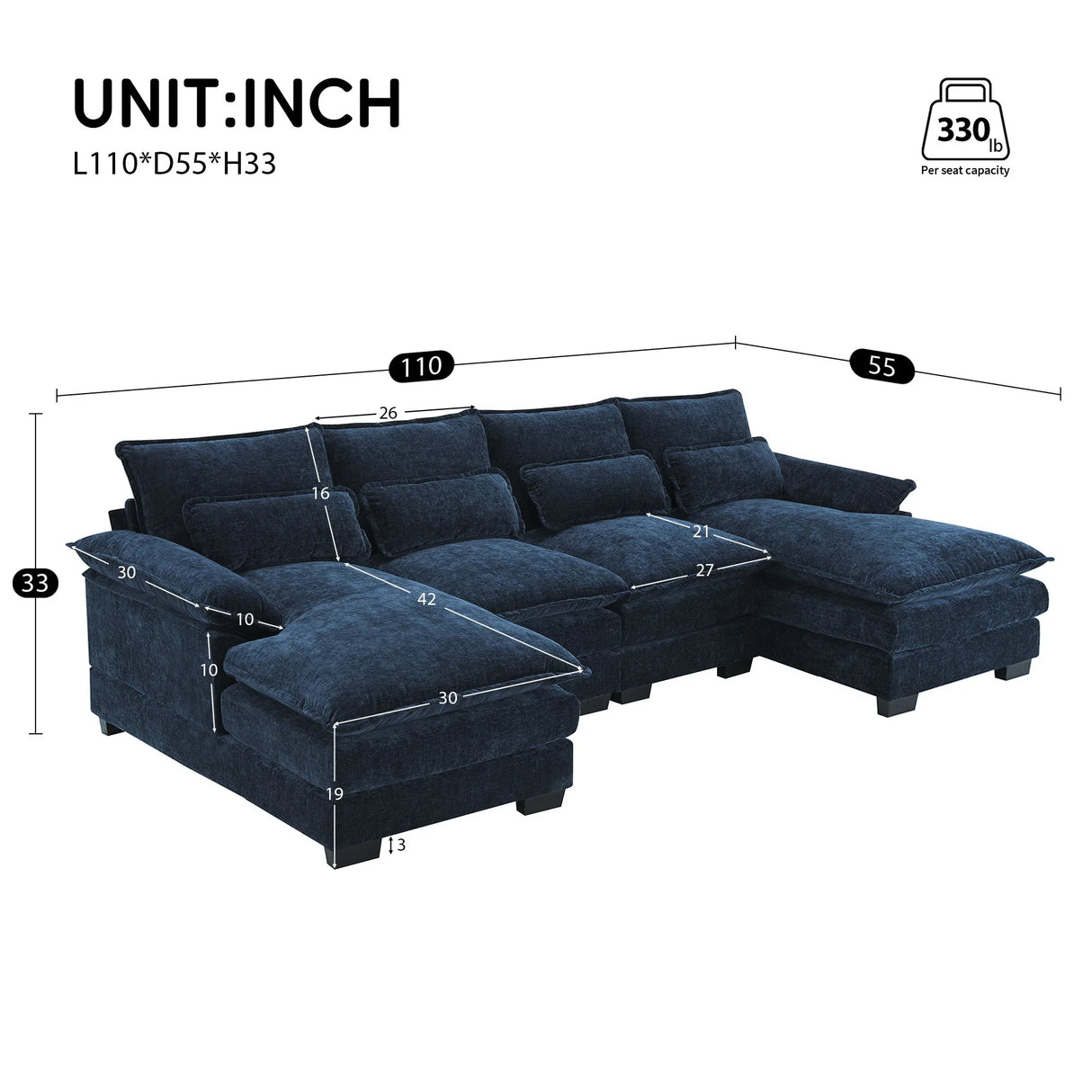 Modern U-Shaped Sectional Sofa With Waist Pillows, 6 Seat Upholstered Symmetrical Sofa Furniture, Sleeper Sofa Couch With Chaise Lounge For Living Room - Furniture Home Direct