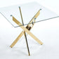 Dining Table With Cross Metal Leg And Tempered Glass, Modern Space Saving Kitchen Table For Living Room Legs, Square Table - Furniture Home Direct