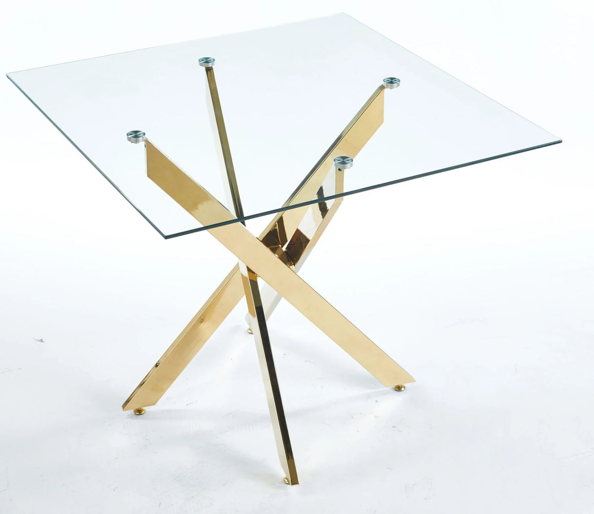 Dining Table With Cross Metal Leg And Tempered Glass, Modern Space Saving Kitchen Table For Living Room Legs, Square Table - Furniture Home Direct