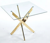 Dining Table With Cross Metal Leg And Tempered Glass, Modern Space Saving Kitchen Table For Living Room Legs, Square Table - Furniture Home Direct