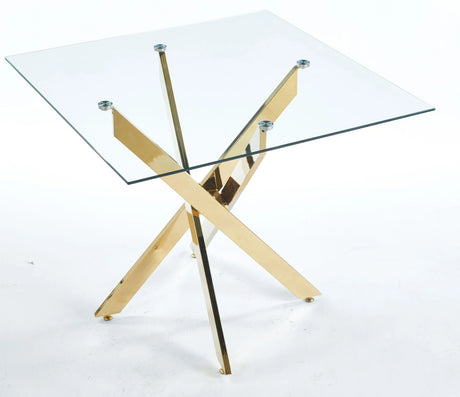 Dining Table With Cross Metal Leg And Tempered Glass, Modern Space Saving Kitchen Table For Living Room Legs, Square Table - Furniture Home Direct