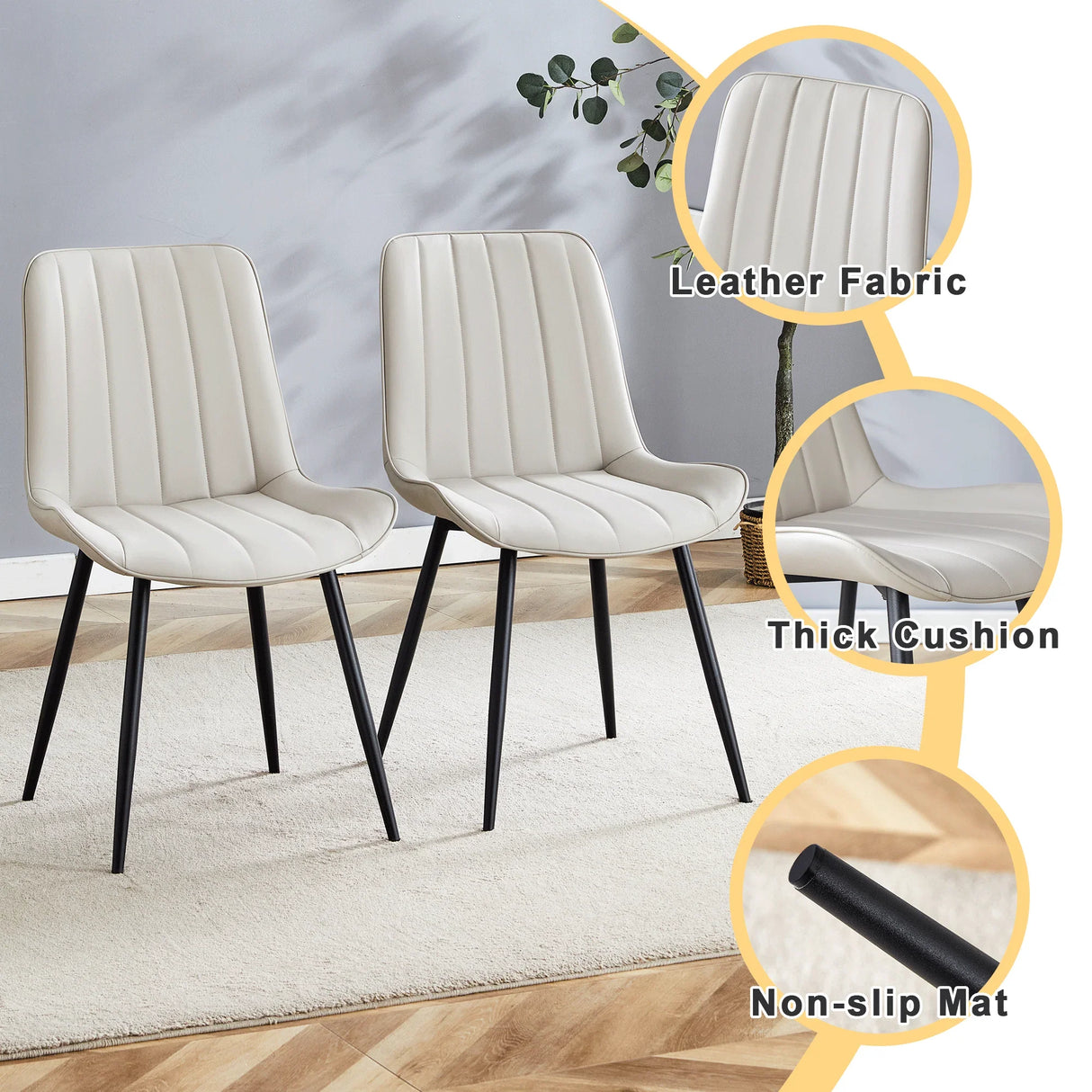 Dining Chairs Set Modern Upholstered PU Leather Gray - Furniture Home Direct