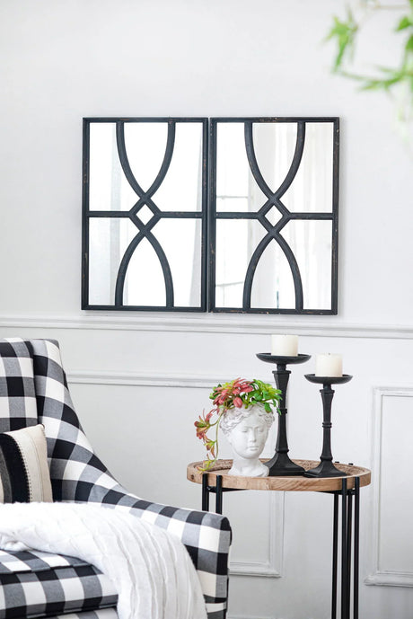 Rectangular Wooden Wall Mirror With Antique Frame, Vertical Or Horizontal Home Decor For Living Room (Set of 2) - Furniture Home Direct