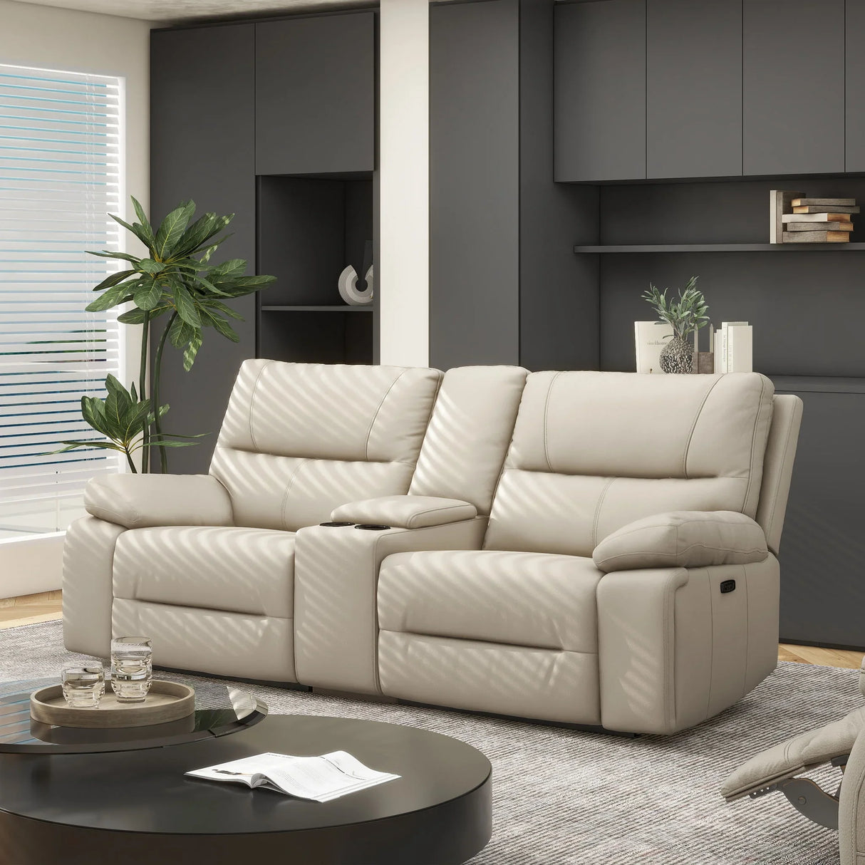 Malibu - Modern Power Motion Reclining Loveseat With Cup Holders - Beige - Furniture Home Direct